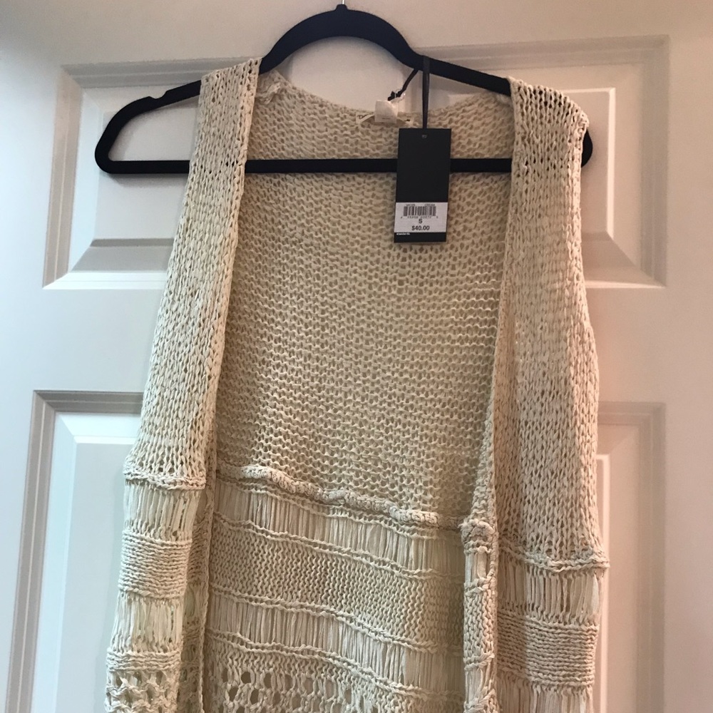 Cream fringe vest